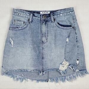 One X One Teaspoon Acid Washed Destroyed Denim Jean Mini Skirt 28